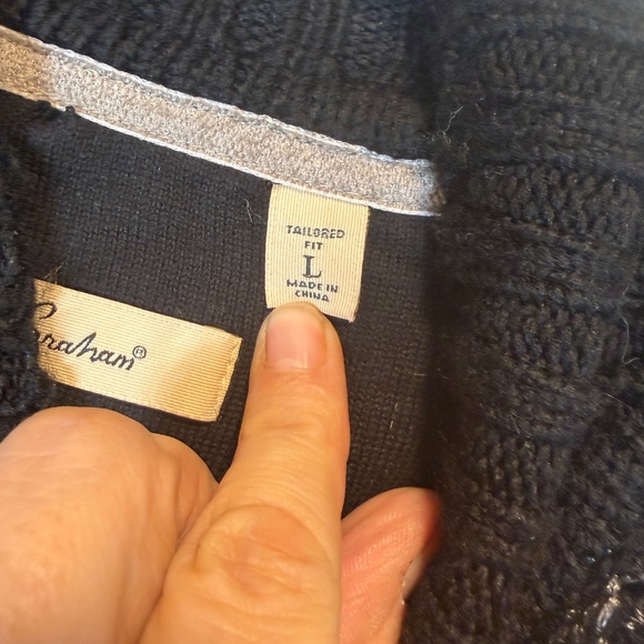 Robert Graham Sweater Mens Size Large Black Gray Cable Knit Preppy Mock Neck - Picture 4 of 9